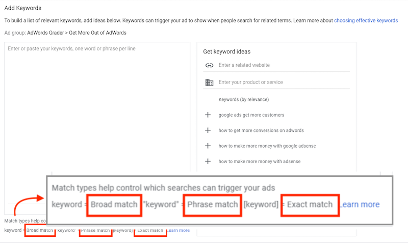 broad match modifier going away screenshot of new options